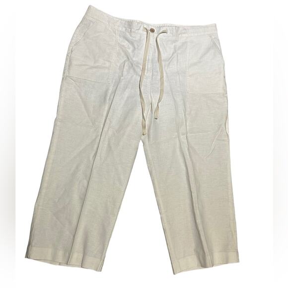 Lands End Womens Size 18 Ivory Linen Blend Capri Pants with Drawstring Waist - Picture 1 of 6